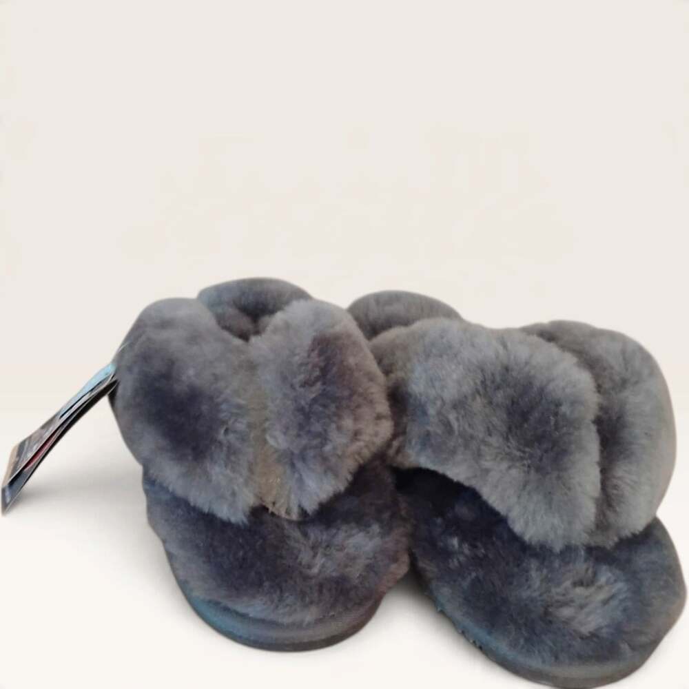 LAMO Slippers Size XL Gray Sheepskin Shearling Fur